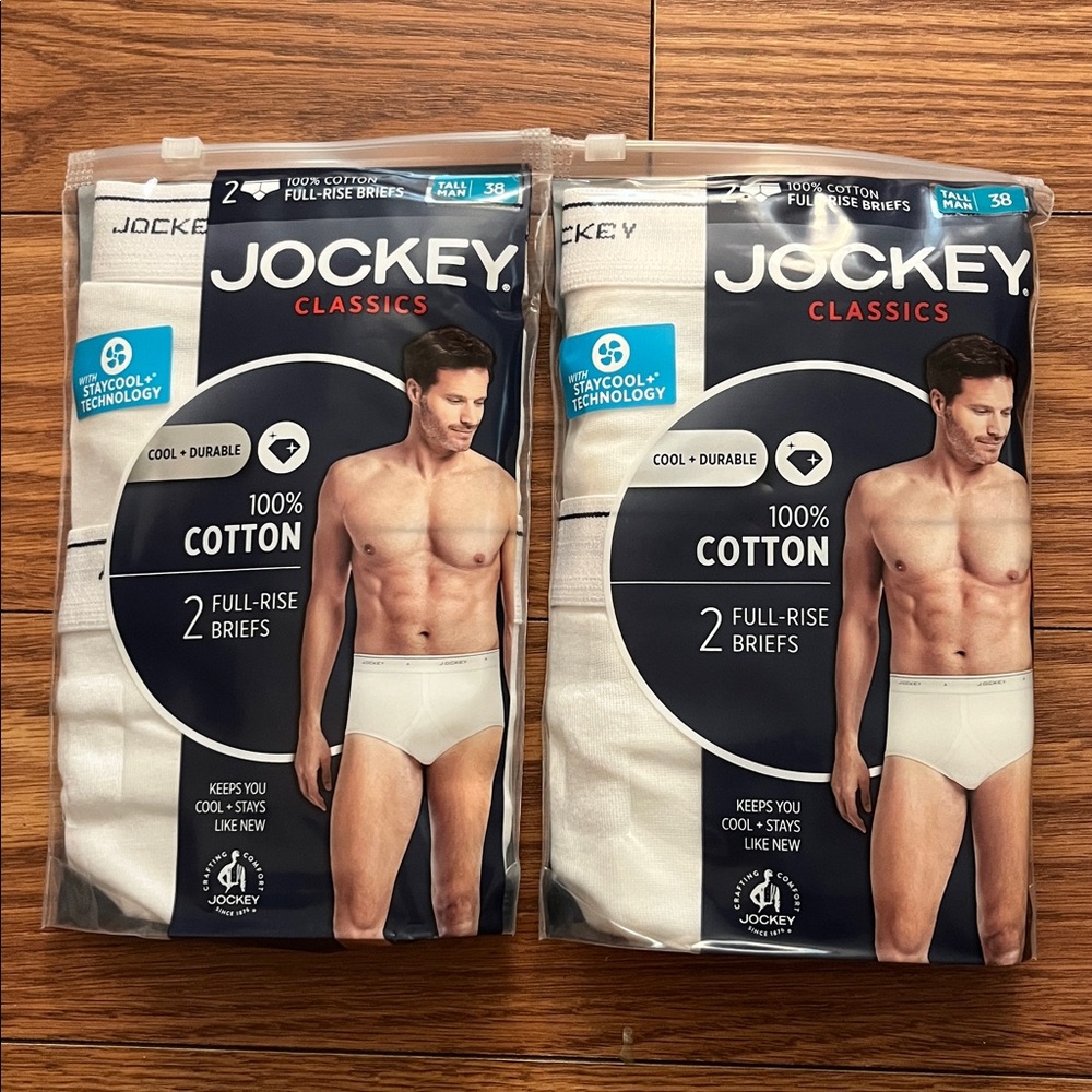 Jockey Classics Cotton Briefs in White. Size tall man 38. Includes  2 new pkgs.